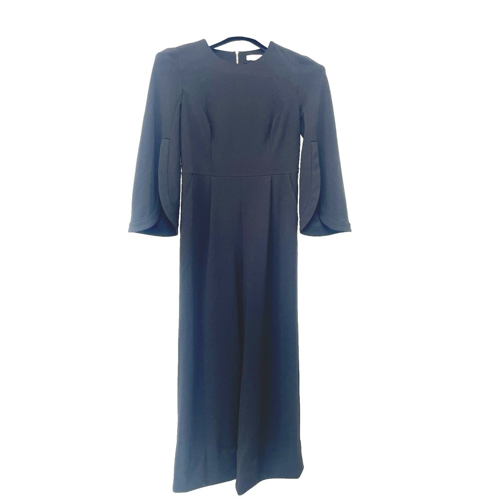 Calvin Klein Womens Jumpsuit Pleated Front 3/4 Bell Sleeve Wide Leg Pockets Sz 6 - Picture 2 of 16